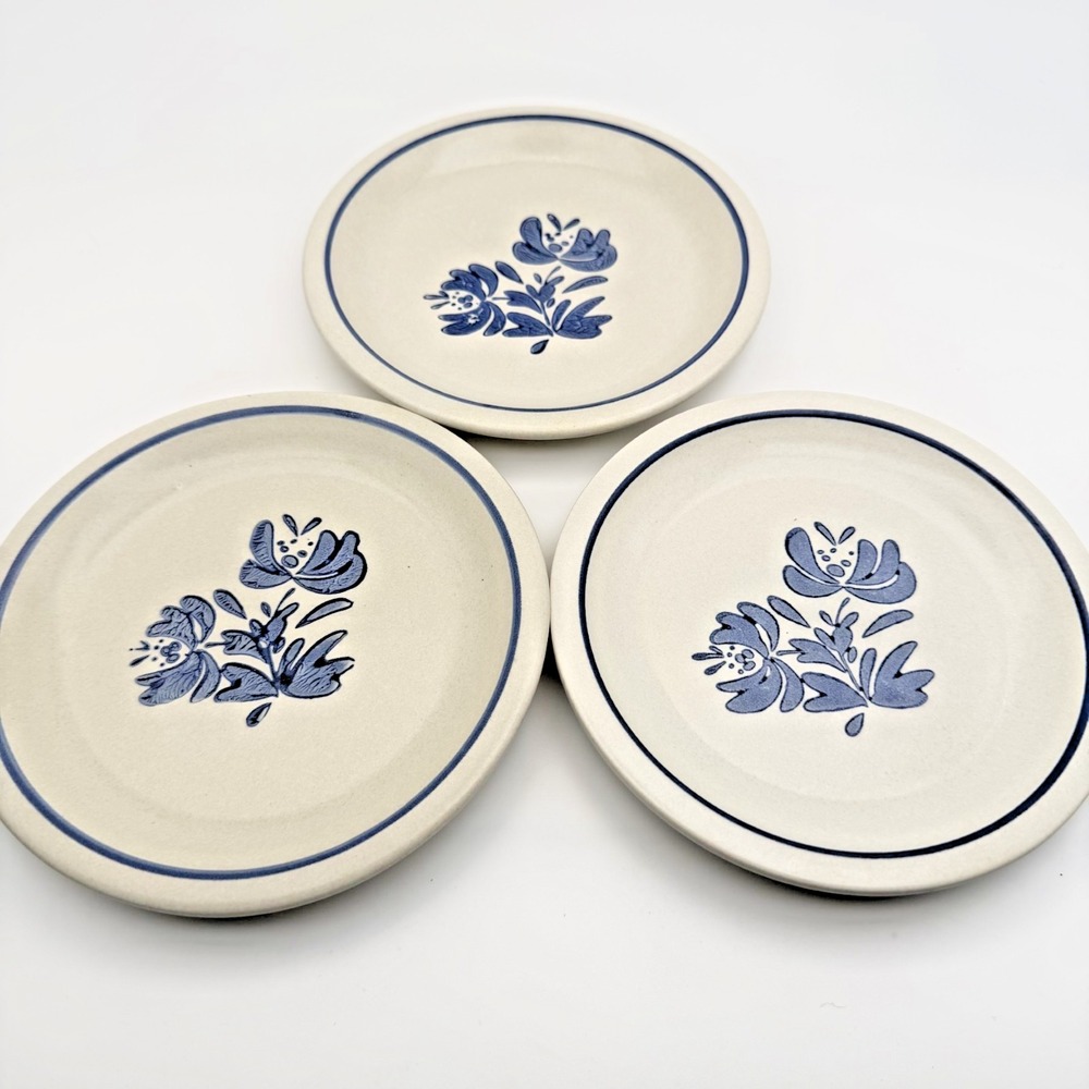 Pfaltzgraff Yorktowne 6.75" Bread & Butter Plates Set of 3 Blue Floral Stoneware